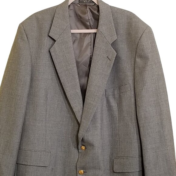 Vintage Bert Pulitzer Mens Sport Coat 50R Wool Blend Blazer Gold Buttons Gray - Picture 3 of 12